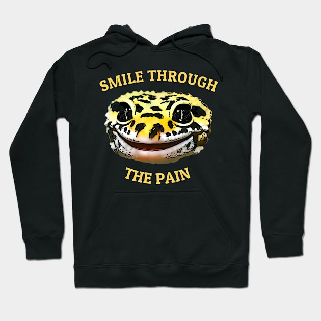 Leopard Gecko Smile Through the Pain Funny Pet Lizard Lover Hoodie by DrystalDesigns